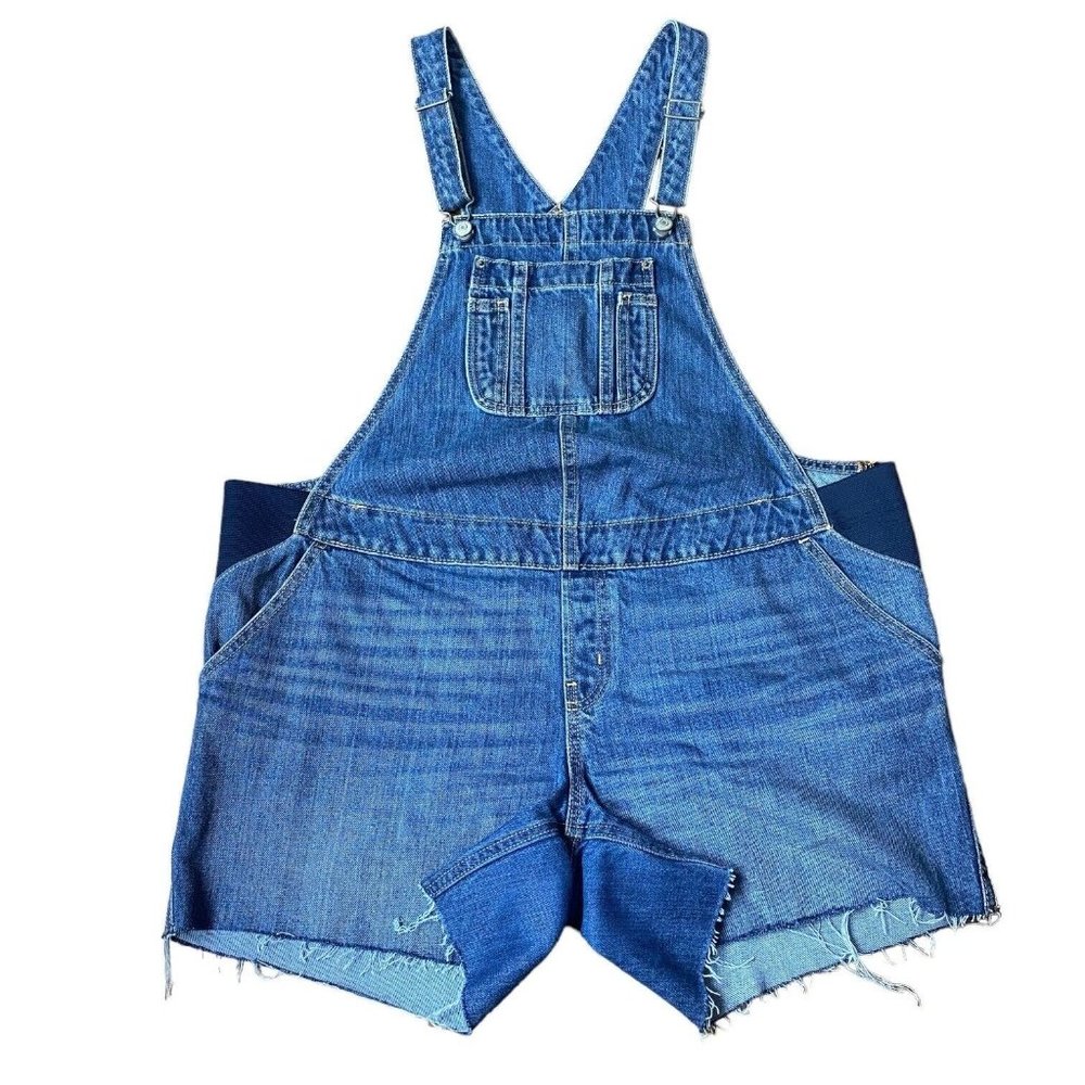 Old Navy Maternity Overalls Denim Shortalls Cut Off Shorts Blue